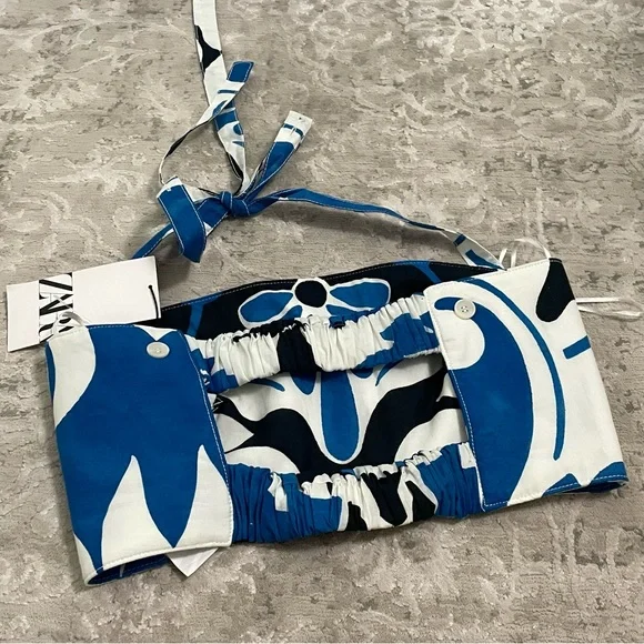 ZARA Floral Crop Top Blue/White Size XS NEW!! - Picture 6 of 9